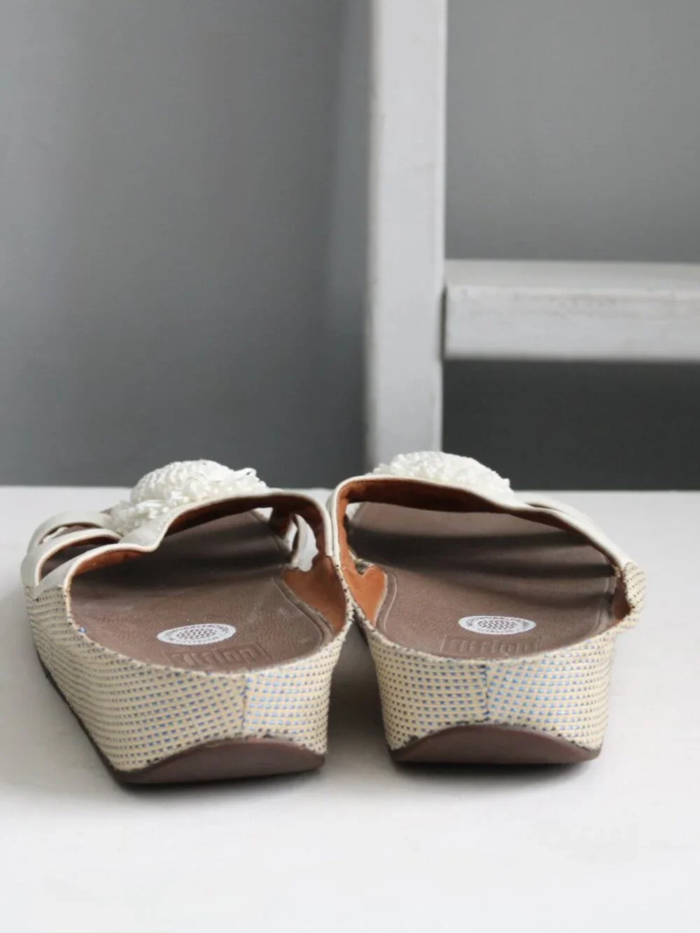 FitFlop Cream Wedge Slide Sandals with Floral Medallion